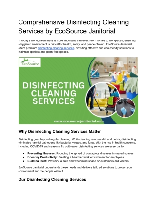 Comprehensive Disinfecting Cleaning Services by EcoSource Janitorial