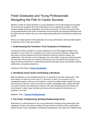 Fresh Graduates and Young Professionals