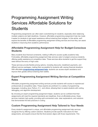 Programming Assignment Writing Services Affordable Solutions for Students