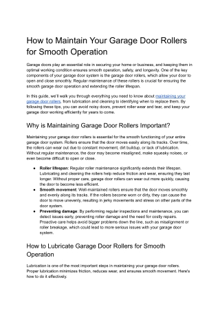 How to Maintain Your Garage Door Rollers for Smooth Operation
