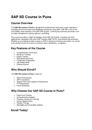 Advanced SAP SD Course in Pune – Specialize in Sales and Distribution Management