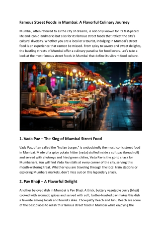 Famous Street Foods in Mumbai: Must-Try Flavors of the City