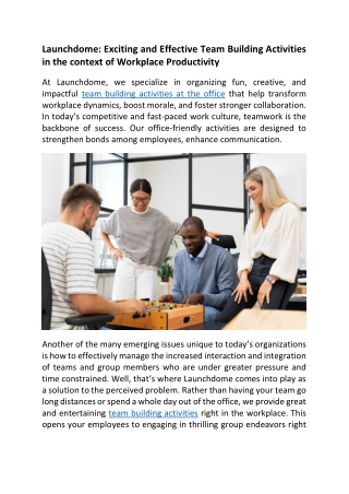 Launchdome Exciting and Effective Team Building Activities in the context of Workplace Productivity