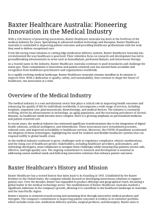 Baxter Healthcare Australia_ Pioneering Innovation in the Medical Industry