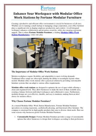 Modular Office Work Station Manufacturer by Fortune Modular Furniture