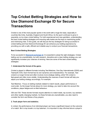 Top Cricket Betting Strategies and How to Use Diamond Exchange ID for Secure Transactions (1)