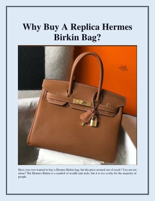 Why Buy A Replica Hermes Birkin Bag