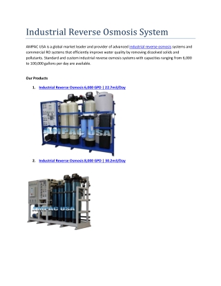 Industrial Reverse Osmosis System - Ampac USA