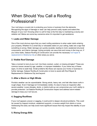 When Should You Call a Roofing Professional?