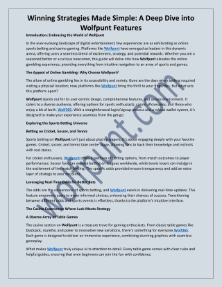 A Deep Dive into Wolfpunt Features