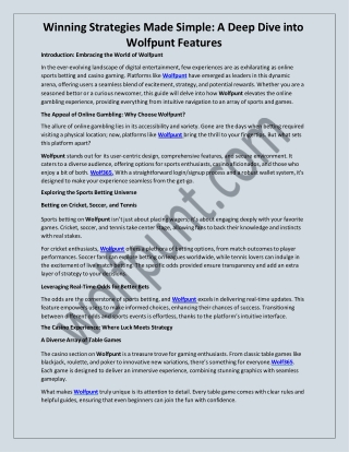 A Deep Dive into Wolfpunt Features