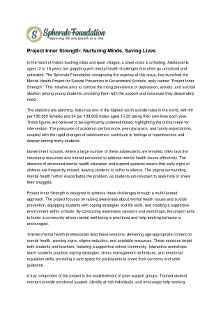 Project Inner Strength: Nurturing Minds, Saving Lives