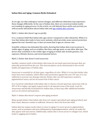 Indian Skin and Aging Common Myths Debunked