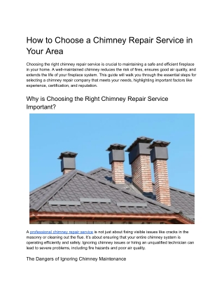 How to Choose a Chimney Repair Service in Your Area