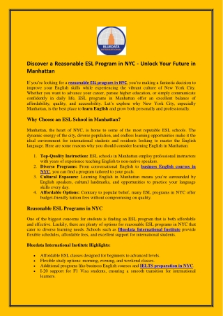 Discover a Reasonable ESL Program in NYC - Unlock Your Future in Manhattan