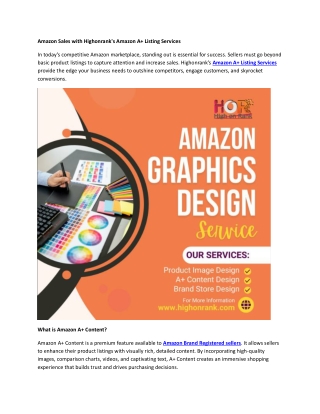 Amazon Sales with Highonrank's Amazon A  Listing Services