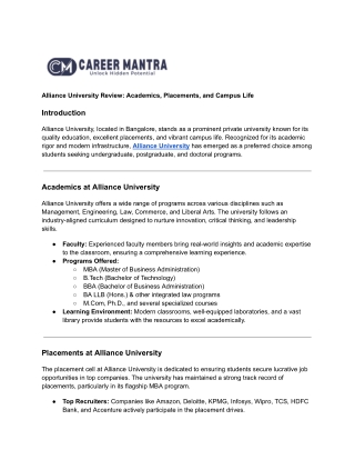 Alliance University Review: Academics, Placements, and Campus Life