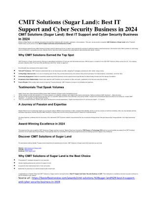 CMIT Solutions (Sugar Land): Best IT Support and Cyber Security Business in 2024