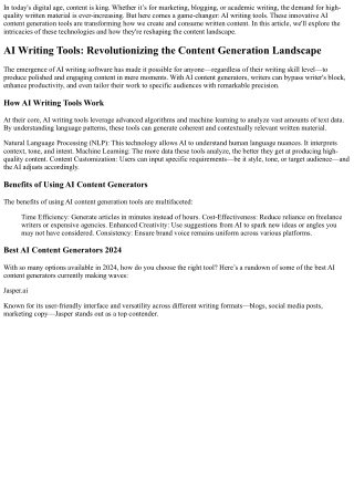 AI Writing Tools: Revolutionizing the Content Generation Landscape