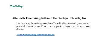 Affordable Fundraising Software For Startups  Thevalley.live