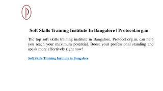 Soft Skills Training Institute In Bangalore  Protocol.org.in