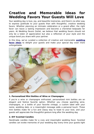 Creative and Memorable Ideas for Wedding Favors Your Guests Will Love