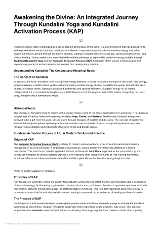 Awakening the Divine An Integrated Journey Through Kundalini Yoga and Kundalini Activation Process KAP