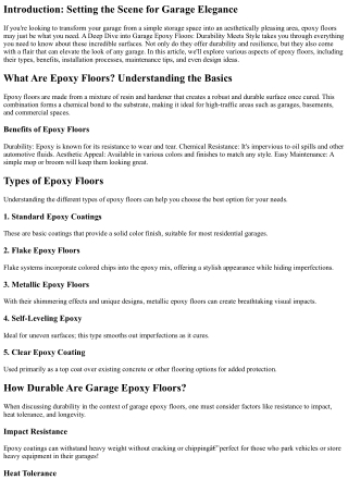 A Deep Dive into Garage Epoxy Floors: Durability Meets Style