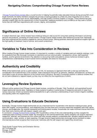 Navigating Selections: Comprehending Chicago Funeral Chapel Reviews