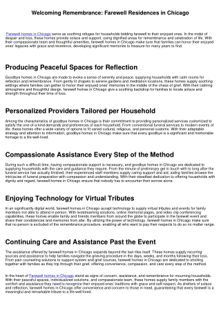 Accepting Remembrance: Farewell Residences in Chicago