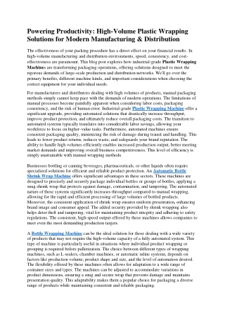 Powering Productivity High-Volume Plastic Wrapping Solutions for Modern Manufacturing & Distribution