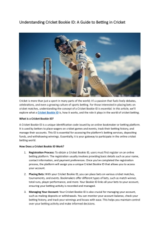 Cricket Bookie ID