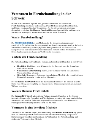 Vertrauen in Fernbehandlung in der Schweiz