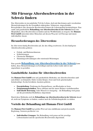 Mit Fürsorge Altersbeschwerden in der Schweiz lindern