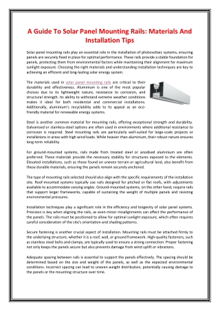 A Guide To Solar Panel Mounting Rails Materials And Installation Tips