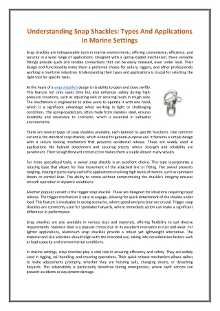Understanding Snap Shackles Types And Applications in Marine Settings