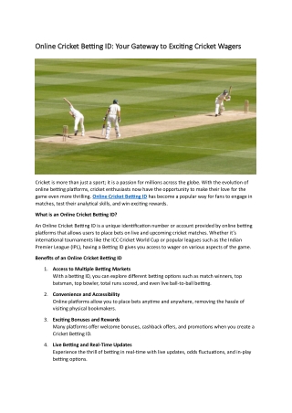 Online Cricket Betting ID