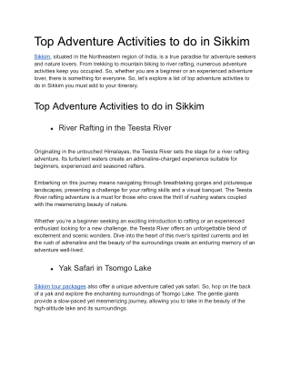 Top Adventure Activities to do in Sikkim