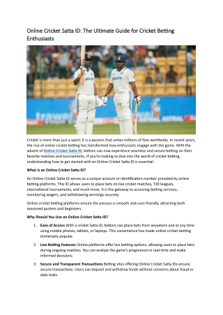 Online Cricket Satta ID