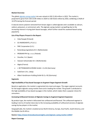 Alginate Casing Market Size, Share, and Competitive Landscape, 2032