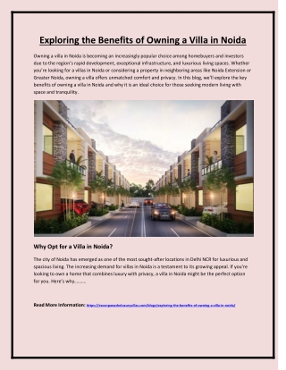 Exploring the Benefits of Owning a Villa in Noida