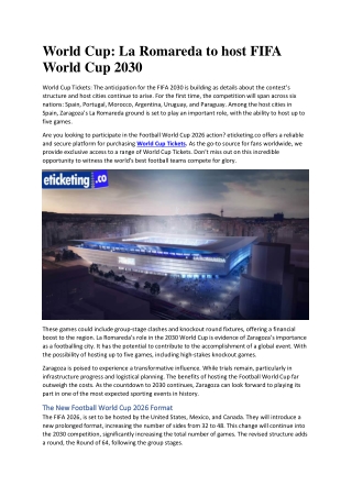 World Cup La Romareda to host FIFA World Cup 2030