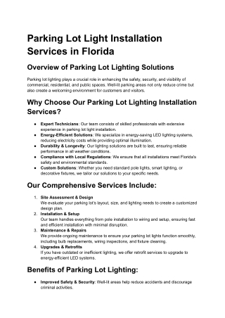 Parking Lot Light Installation Services in Florida