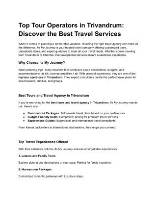 Best Tours and Travel Agency in Trivandrum  Top Tour Operators in Trivandrum  It's My journey