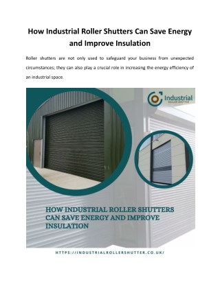 How Industrial Roller Shutters Can Save Energy and Improve Insulation