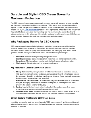Durable and Stylish CBD Cream Boxes for Maximum Protection