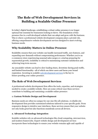 The Role of Web Development Services in Building a Scalable Online Presence