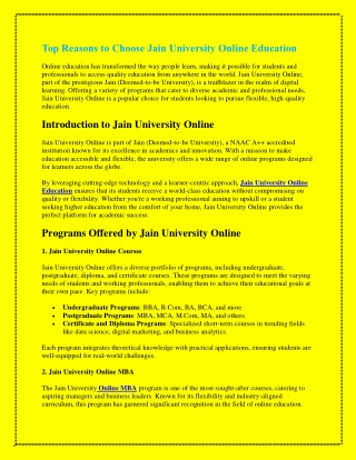Top Reasons to Choose Jain University Online Education