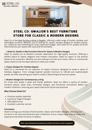 Steel Co Gwalior’s Best Furniture Store for Classic & Modern Designs