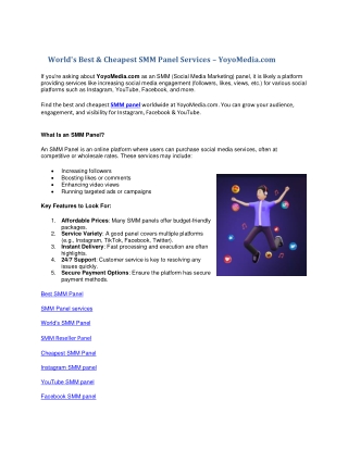 World's Best & Cheapest SMM Panel Services – YoyoMedia.com